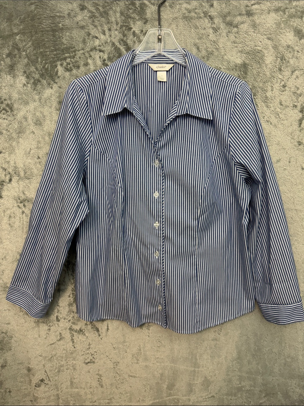CJ Banks 1X Blue and White Striped Button-Up Shirt long sleeve